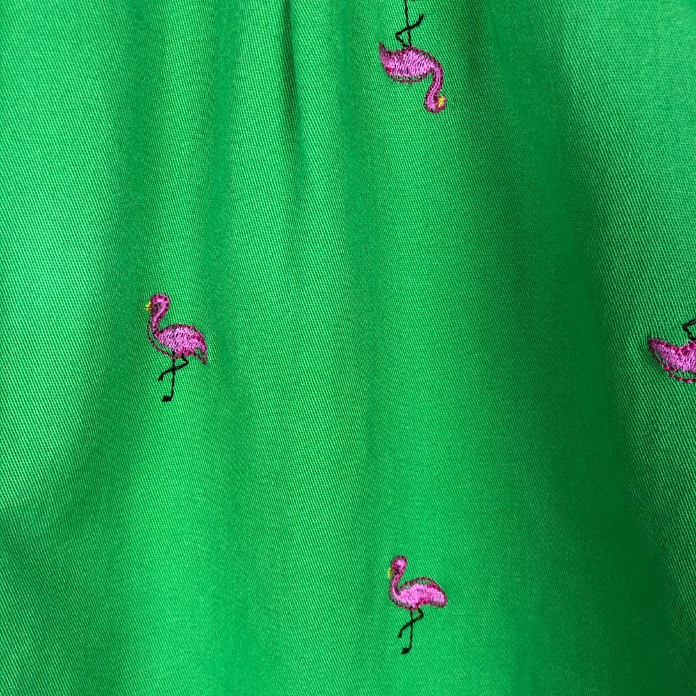 Briggs Pink Flamingo Embroidered Green Capri Pants - Picture 6 of 13